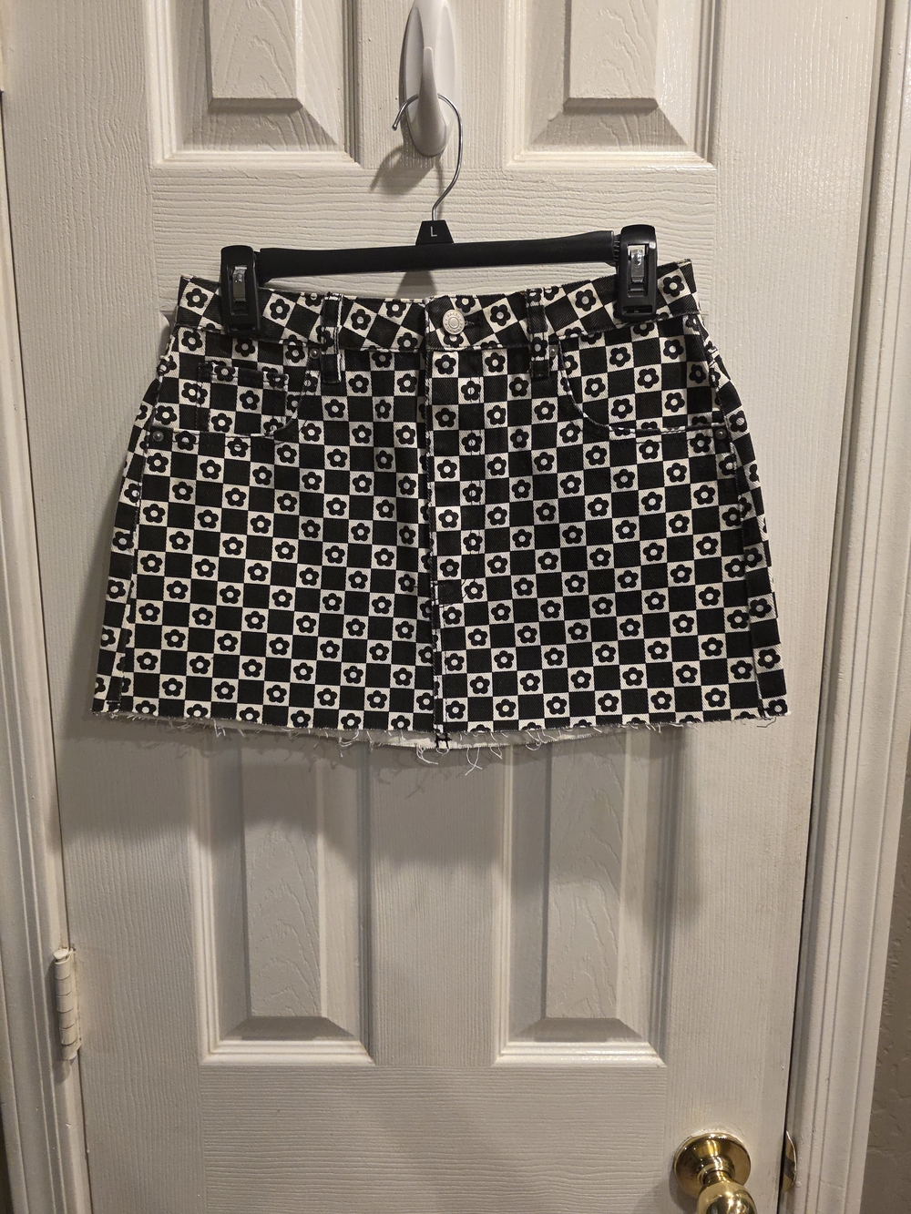 PacSun Black & White Checkerboard Floral Mini Skirt